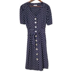 E.D. Michaels Melanie Drucker Navy Blue Polka Dot Dress Size 8 Button Up Womens